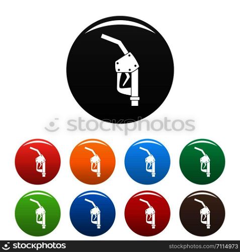 Refill fuel pistol icons set 9 color vector isolated on white for any design. Refill fuel pistol icons set color