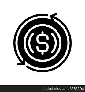 Refinance black glyph icon. Replacement mortgage. Loan modification. Revising credit agreement. Paying off debt. Silhouette symbol on white space. Solid pictogram. Vector isolated illustration. Refinance black glyph icon