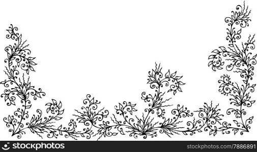 Refined floral vignette. Eau-forte black-and-white swirl decorative vector illustration.