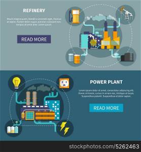 Refinery and power plant set layout. Industry concept horizontal banners website design abstract isolated vector illustration