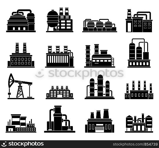 Refinery plant factory icons set. Simple set of refinery plant factory vector icons for web design on white background. Refinery plant factory icons set, simple style