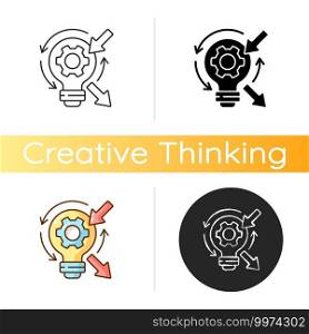 Reflection icon. High skill thinking and analysing. Creative critical thinking. Proffesional argumentation. Brainstorming. Linear black and RGB color styles. Isolated vector illustrations. Reflection icon