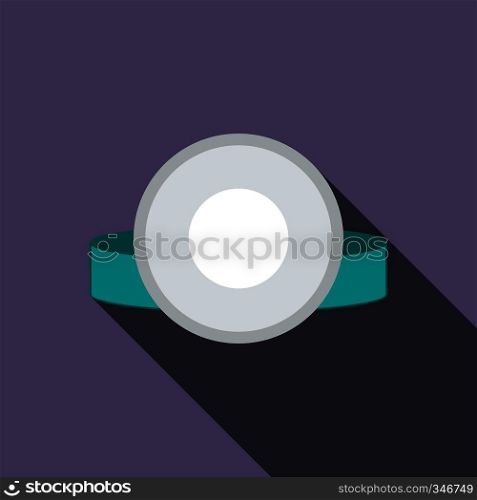 Reflector frontal of otolaryngologist icon in flat style on a violet background. Reflector frontal of otolaryngologist icon