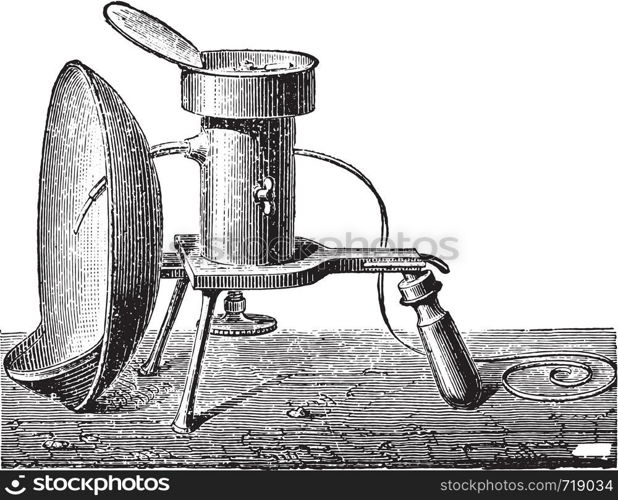 Reflector lamp for burning magnesium, vintage engraved illustration. Industrial encyclopedia E.-O. Lami - 1875.