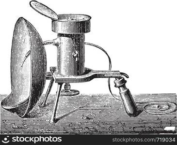 Reflector lamp for burning magnesium, vintage engraved illustration. Industrial encyclopedia E.-O. Lami - 1875.