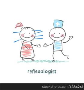 reflexologist works with a patient with needles