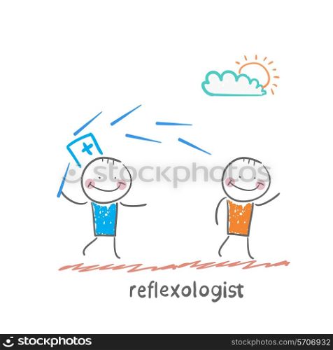 reflexologist works with a patient with needles