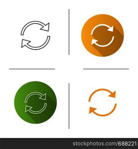 Refresh arrows icon. Reload. Cached. Circle arrows. Synchronization. Flat design, linear and color styles. Isolated vector illustrations. Refresh arrows icon