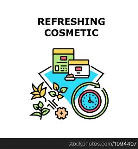 Refreshing Cosmetic Vector Icon Concept. Natural Cream And Lotion Moisturizing And Refreshing Cosmetic For Healthcare Skin. Herbal Ingredient For Preparing Cosmetology Product Color Illustration. Refreshing Cosmetic Concept Color Illustration