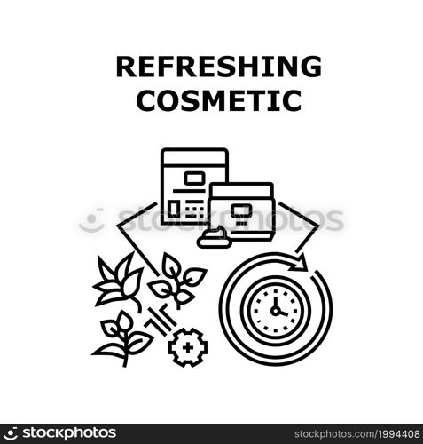 Refreshing Cosmetic Vector Icon Concept. Natural Cream And Lotion Moisturizing And Refreshing Cosmetic For Healthcare Skin. Herbal Ingredient For Preparing Cosmetology Product Black Illustration. Refreshing Cosmetic Concept Black Illustration
