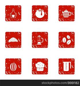 Refreshment icons set. Grunge set of 9 refreshment vector icons for web isolated on white background. Refreshment icons set, grunge style