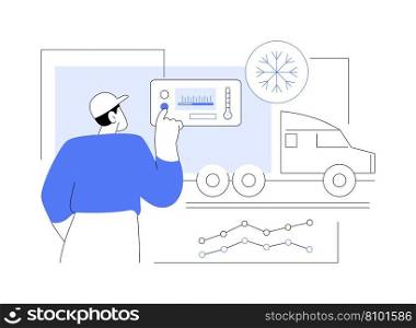 Refrigerated truck abstract concept vector illustration. Driver check temperature controlled truck, refrigerated cargo, export business, foreign trade, transportation by road abstract metaphor.. Refrigerated truck abstract concept vector illustration.