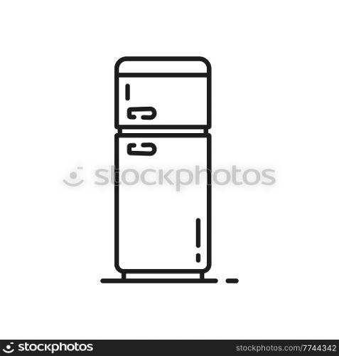 Refrigerator household appliance freezer isolated outline icon. Vector fridge showcase with two doors, kitchen home equipment. Modern shop refrigerator, industrial fridge, bar chiller. Fridge with freezer house appliance outline device