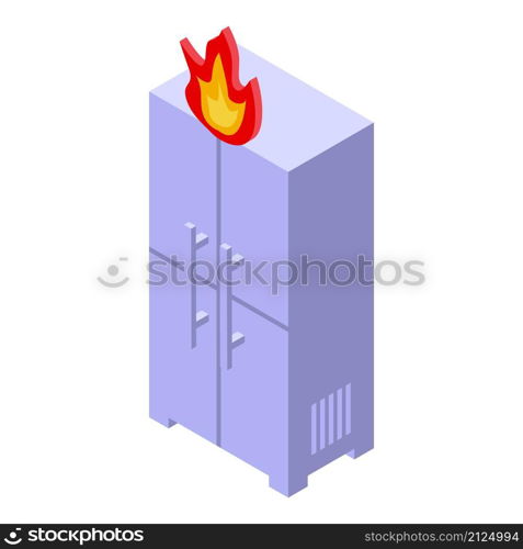 Refrigerator on fire icon isometric vector. Repair fridge. Home appliance. Refrigerator on fire icon isometric vector. Repair fridge