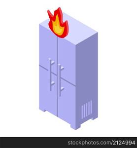 Refrigerator on fire icon isometric vector. Repair fridge. Home appliance. Refrigerator on fire icon isometric vector. Repair fridge