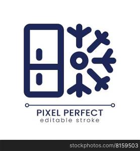 Refrigerator pixel perfect linear ui icon. Kitchen electric appliance. Storage for food. GUI, UX design. Outline isolated user interface element for app and web. Editable stroke. Poppins font used. Refrigerator pixel perfect linear ui icon
