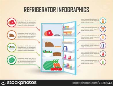Refrigerator With Food Icons Infographic Elements, VECTOR, EPS10