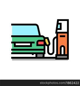 refuel car on gas station color icon vector. refuel car on gas station sign. isolated symbol illustration. refuel car on gas station color icon vector illustration