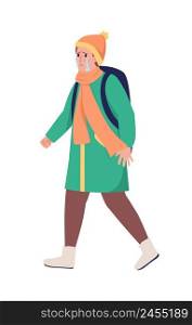 Refugee boy with backpack running away from war semi flat color vector character. Sobbing figure. Full body person on white. Simple cartoon style illustration for web graphic design and animation. Refugee boy with backpack running away from war semi flat color vector character