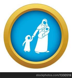 Refugee mother children icon blue vector isolated on white background for any design. Refugee mother children icon blue vector isolated