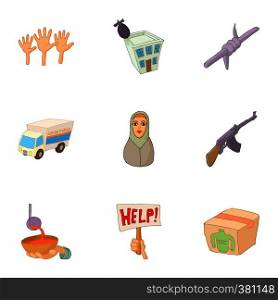 Refugee status icons set. Cartoon illustration of 9 refugee status vector icons for web. Refugee status icons set, cartoon style