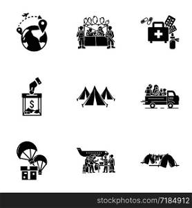 Refugees process icon set. Simple set of 9 refugees process vector icons for web design isolated on white background. Refugees process icon set, simple style