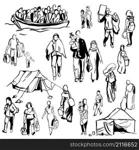 Refugees. Vector sketch illustration.