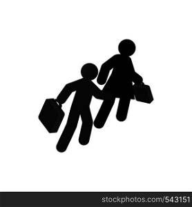 Refugees with suitcase icon in isometric 3d style isolated on white background. War and evacuation symbol. Refugees with suitcase icon, isometric 3d style