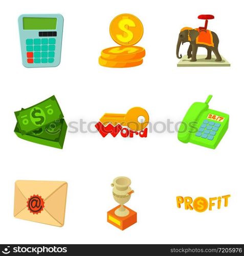Refund icons set. Cartoon set of 9 refund vector icons for web isolated on white background. Refund icons set, cartoon style
