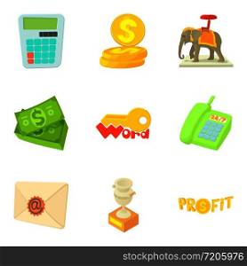 Refund icons set. Cartoon set of 9 refund vector icons for web isolated on white background. Refund icons set, cartoon style