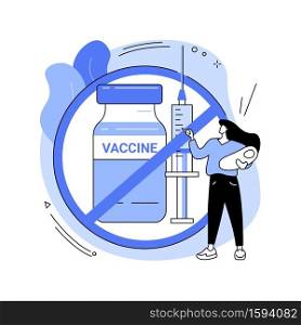 Refusal of vaccination abstract concept vector illustration. Vaccine injection refusal risk, application, mandatory immunization, vaccination hesitancy, reasons to refuse abstract metaphor.. Refusal of vaccination abstract concept vector illustration.