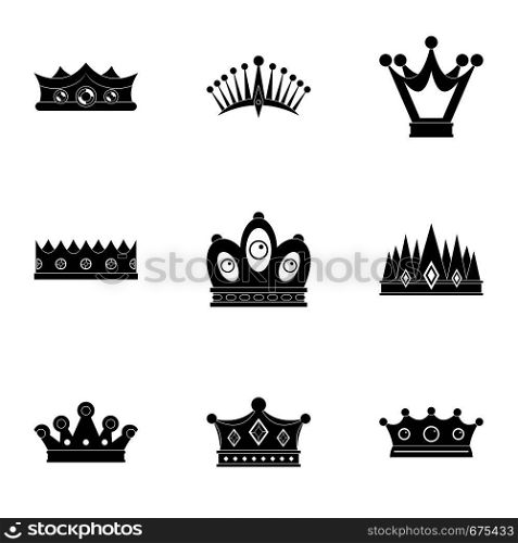 Regal crown icon set. Simple set of 9 regal crown vector icons for web isolated on white background. Regal crown icon set, simple style