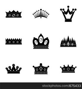Regal crown icon set. Simple set of 9 regal crown vector icons for web isolated on white background. Regal crown icon set, simple style