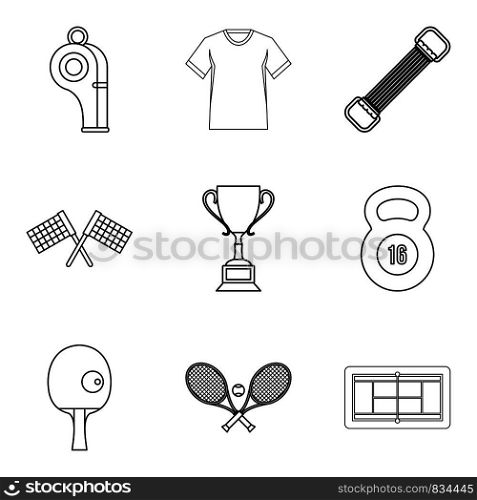 Regalia of winner icons set. Outline set of 9 regalia of winner vector icons for web isolated on white background. Regalia of winner icons set, outline style