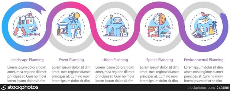 Region building vector infographic template. Landscape planning presentation design elements. Data visualization with 5 steps. Process timeline chart. Workflow layout with linear icons