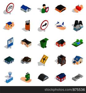 Regional center icons set. Isometric set of 25 regional center vector icons for web isolated on white background. Regional center icons set, isometric style