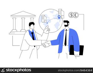 Register a company abroad abstract concept vector illustration. Owner registering international business, consultancy service government sector, getting assistance abstract metaphor.. Register a company abroad abstract concept vector illustration.