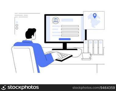 Register business address abstract concept vector illustration. Businessman register address for his new project, government services, sign documents online, bureaucracy sector abstract metaphor.. Register business address abstract concept vector illustration.