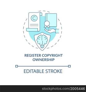 Register copyright ownership blue concept icon. Content protection abstract idea thin line illustration. Exclusive right in work. Vector isolated outline color drawing. Editable stroke. Register copyright ownership blue concept icon
