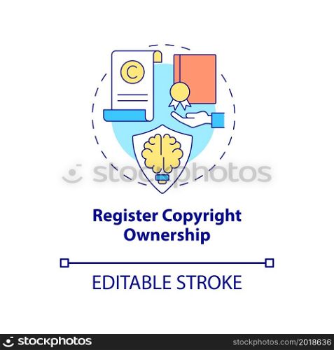Register copyright ownership concept icon. Content protection abstract idea thin line illustration. Intellectual property protection. Vector isolated outline color drawing. Editable stroke. Register copyright ownership concept icon
