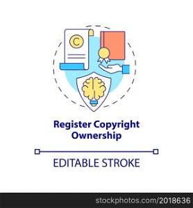 Register copyright ownership concept icon. Content protection abstract idea thin line illustration. Intellectual property protection. Vector isolated outline color drawing. Editable stroke. Register copyright ownership concept icon