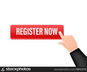 Register now with cursor button. Internet icon. Pointer click icon. Vector stock illustration. Register now with cursor button. Internet icon. Pointer click icon. Vector stock illustration.