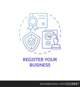 Register your business gradient concept concept icon. Startup launch. Official documents to start entrepreneurship abstract idea thin line illustration. Vector isolated outline color drawing. Register your business process concept icon