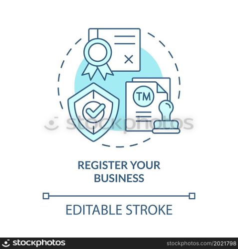 Register your business officially concept icon. Business documents to start entrepreneurship abstract idea thin line illustration. Vector isolated outline color drawing. Editable stroke. Register your business officially concept icon