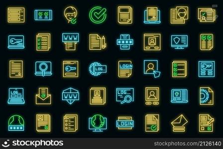 Registration icons set outline vector. Account create. New register. Registration icons set vector neon