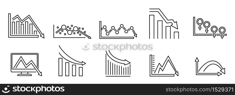 Regression chart icons set. Outline set of regression chart vector icons for web design isolated on white background. Regression chart icons set, outline style