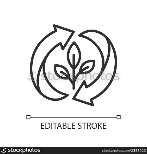 Regrowing linear icon. Growing plant from scraps. Houseplants care. Seedling growth and development. Thin line illustration. Contour symbol. Vector outline drawing. Editable stroke. Arial font used. Regrowing linear icon