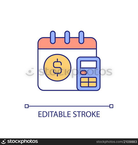Regular budgeting RGB color icon. Recurring payment. Planning budget. Financial strategy. Isolated vector illustration. Simple filled line drawing. Editable stroke. Arial font used. Regular budgeting RGB color icon