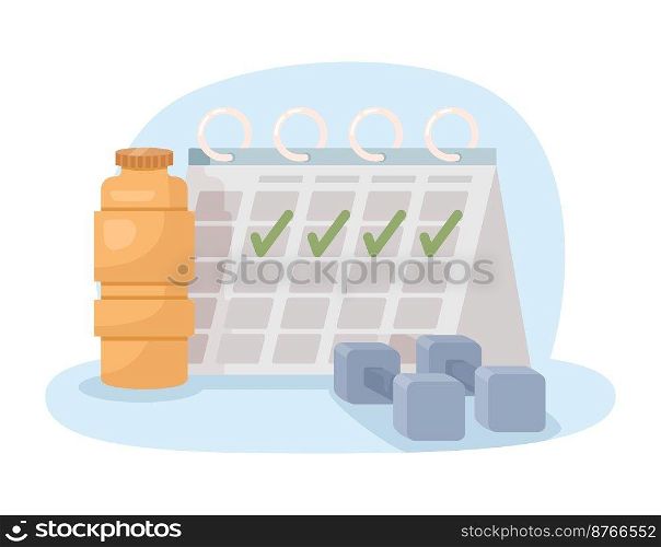 Regular exercise 2D vector isolated illustration. Physical activities. Planning sport training flat elements on cartoon background. Colorful editable scene for mobile, website, presentation. Regular exercise 2D vector isolated illustration