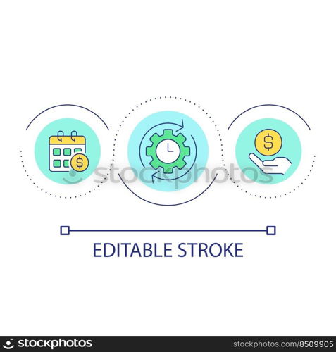 Regular payments loop concept icon. Withdrawings schedule. Earnings and savings system abstract idea thin line illustration. Isolated outline drawing. Editable stroke. Arial font used. Regular payments loop concept icon